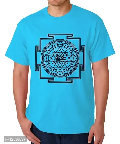 Caseria Men's Round Neck Cotton Half Sleeved T-Shirt with Printed Graphics - Sri Yantra-thumb0