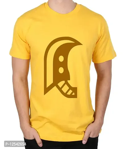 Caseria Men's Round Neck Cotton Half Sleeved T-Shirt with Printed Graphics - Monster Great Sword (Yellow, XXL)-thumb0