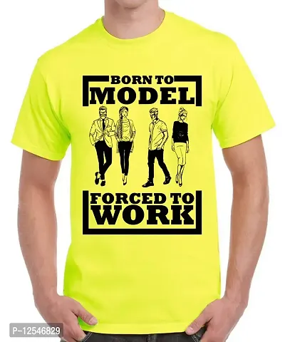 Caseria Men's Round Neck Cotton Half Sleeved T-Shirt with Printed Graphics - Born to Model (Lemon Yellow, L)-thumb0