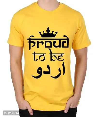 Caseria Men's Round Neck Cotton Half Sleeved T-Shirt with Printed Graphics - Proud to Be Urdu (Yellow, L)-thumb0