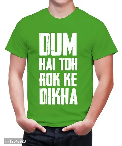 Caseria Men's Round Neck Cotton Half Sleeved T-Shirt with Printed Graphics - Dum Dikha (Parrot Green, L)-thumb0