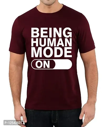 Caseria Men's Round Neck Cotton Half Sleeved T-Shirt with Printed Graphics - Being Human Mode On (Maroon, XXL)-thumb0