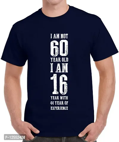 Caseria Men's Round Neck Cotton Half Sleeved T-Shirt with Printed Graphics - I Am Not 60 (Navy Blue, SM)-thumb0