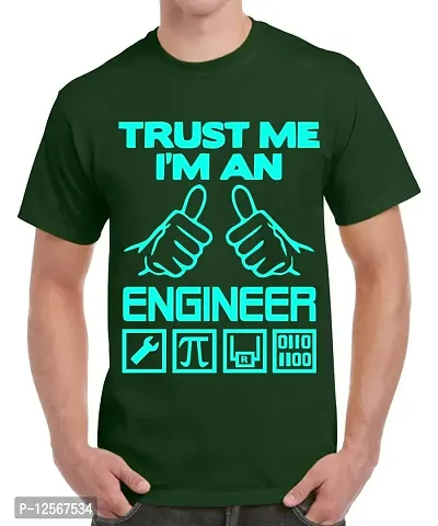 Caseria Men's Round Neck Cotton Half Sleeved T-Shirt with Printed Graphics - Trust Me I Am Engineer (Bottel Green, XXL)