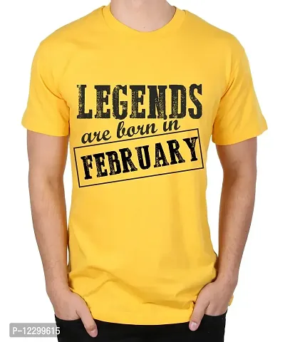 Caseria Men's Round Neck Cotton Half Sleeved T-Shirt with Printed Graphics - Legends are Born in February Pattern (Yellow, XXL)-thumb0