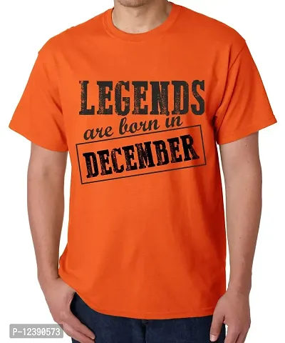 Caseria Men's Round Neck Cotton Half Sleeved T-Shirt with Printed Graphics - Legends are Born in December Pattern (Orange, SM)-thumb0