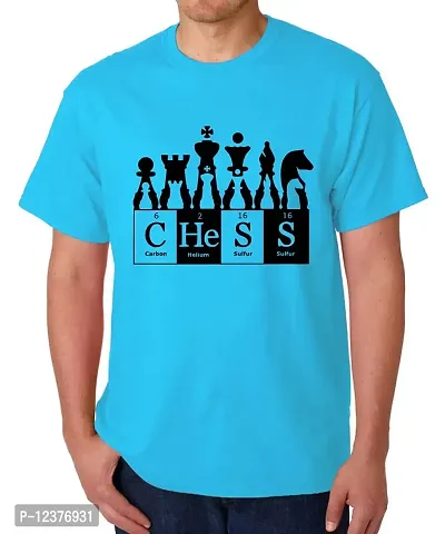 Caseria Men's Round Neck Cotton Half Sleeved T-Shirt with Printed Graphics - Chess Formula (Sky Blue, XL)