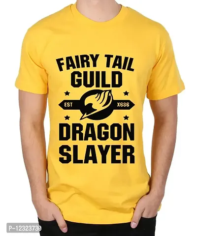 Caseria Men's Round Neck Cotton Half Sleeved T-Shirt with Printed Graphics - Fairy Tail Guild (Yellow, XXL)-thumb0