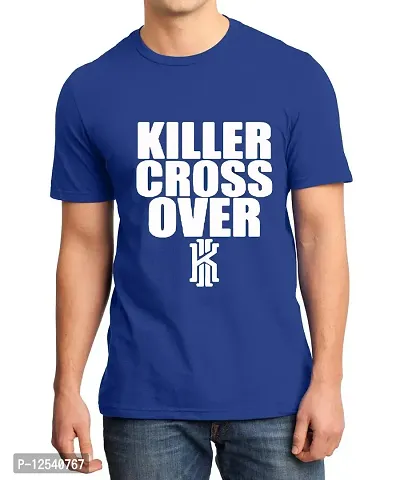 Caseria Men's Round Neck Cotton Half Sleeved T-Shirt with Printed Graphics - Killer Cross Over (Royal Blue, XXL)