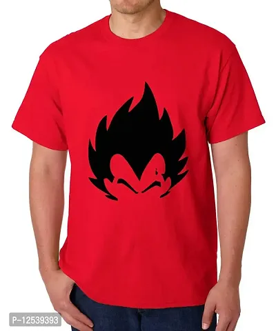 Caseria Men's Round Neck Cotton Half Sleeved T-Shirt with Printed Graphics - Saiyan Prince Silhouette (Red, SM)