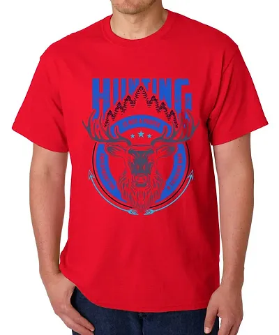 Caseria Men's Round Neck Half Sleeved T-Shirt with Graphics - Hunting Not Proper (Red, MD)