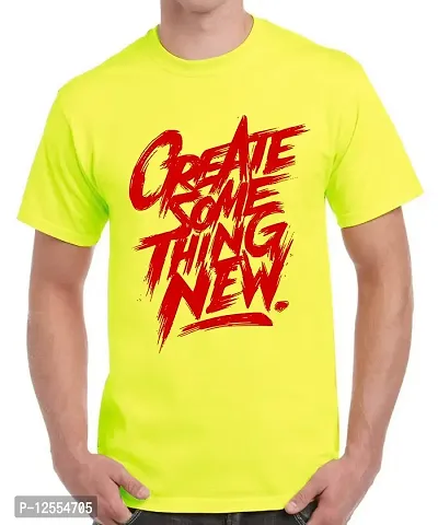 Caseria Men's Round Neck Cotton Half Sleeved T-Shirt with Printed Graphics - Create Something New (Lemon Yellow, MD)