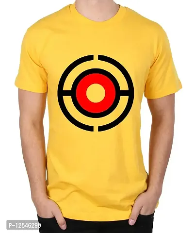 Caseria Men's Round Neck Cotton Half Sleeved T-Shirt with Printed Graphics - Ball Which Catch You (Yellow, MD)