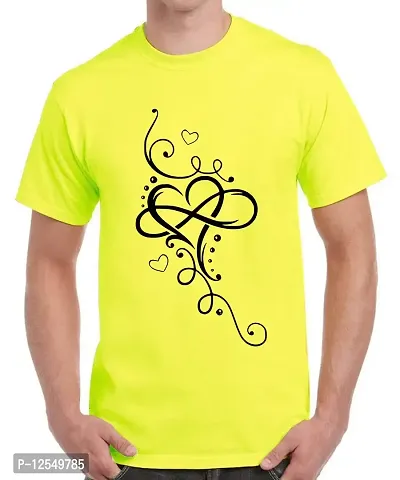 Caseria Men's Round Neck Cotton Half Sleeved T-Shirt with Printed Graphics - Love Flow (Lemon Yellow, XL)