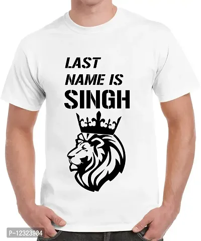 Caseria Men's Round Neck Cotton Half Sleeved T-Shirt with Printed Graphics - Last Name is Singh (White, XXL)