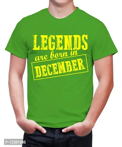 Caseria Men's Round Neck Cotton Half Sleeved T-Shirt with Printed Graphics - Legends are Born in December Pattern (Parrot Green, L)