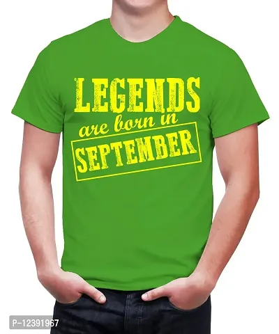 Caseria Men's Round Neck Cotton Half Sleeved T-Shirt with Printed Graphics - Legends are Born in September Pattern (Parrot Green, MD)-thumb0