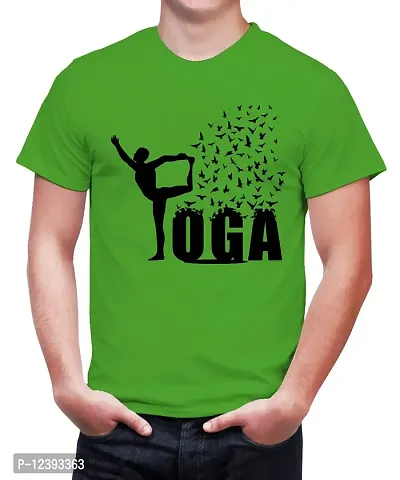 Caseria Men's Round Neck Cotton Half Sleeved T-Shirt with Printed Graphics - Yoga Bird (Parrot Green, XL)-thumb0