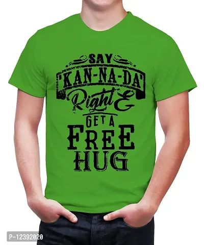 Caseria Men's Round Neck Cotton Half Sleeved T-Shirt with Printed Graphics - Say Kannada (Parrot Green, SM)-thumb0