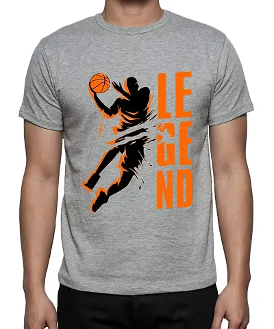 Caseria Men's Round Neck Half Sleeved T-Shirt with Graphics - Basketball Legend (Grey, XL)