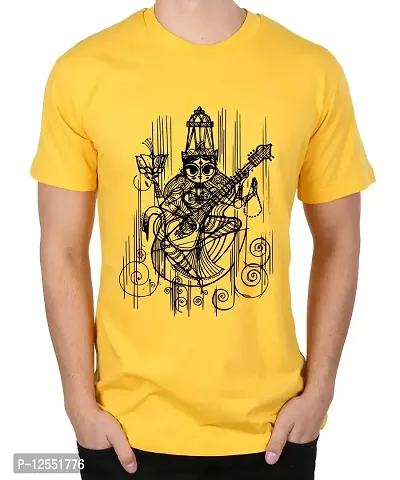 Caseria Men's Round Neck Cotton Half Sleeved T-Shirt with Printed Graphics - Vidiya (Yellow, XXL)