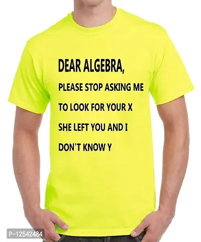 Caseria Men's Round Neck Cotton Half Sleeved T-Shirt with Printed Graphics - Dear Algebra Please Stop (Lemon Yellow, XL)