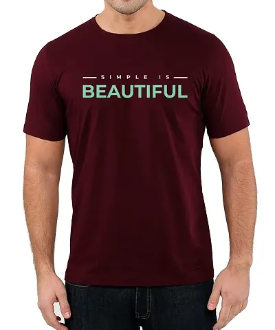 Caseria Men's Graphic Half Sleeve T-Shirt - Simple is Beautiful (Maroon, L)