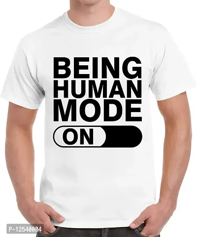 Caseria Men's Round Neck Cotton Half Sleeved T-Shirt with Printed Graphics - Being Human Mode On (White, MD)