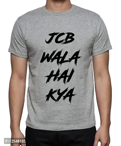 Caseria Men's Round Neck Cotton Half Sleeved T-Shirt with Printed Graphics - JCB Wala Hai (Grey, L)-thumb0