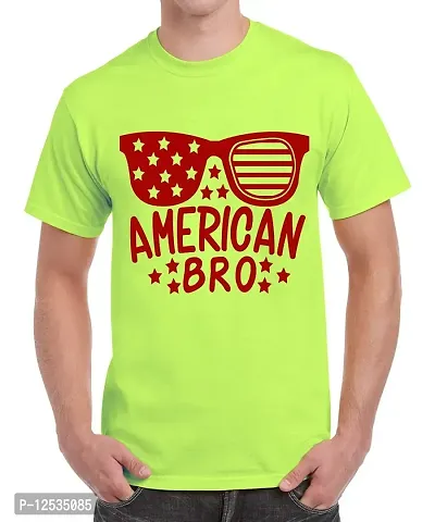 Caseria Men's Round Neck Cotton Half Sleeved T-Shirt with Printed Graphics - American Bro (Liril Green, XXL)