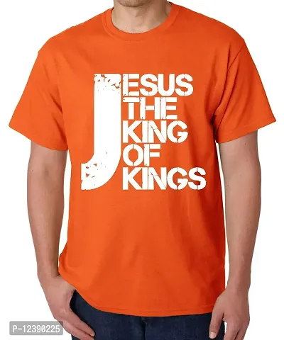 Caseria Men's Cotton Jesus The King of Kings Graphic Printed Regular Fit Half Sleeve T-Shirt (Orange, Medium)-thumb0