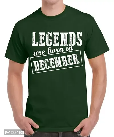 Caseria Men's Round Neck Cotton Half Sleeved T-Shirt with Printed Graphics - Legends are Born in December Pattern (Bottel Green, L)-thumb0