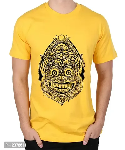 Caseria Men's Round Neck Cotton Half Sleeved T-Shirt with Printed Graphics - Bodhi Mandala (Yellow, MD)