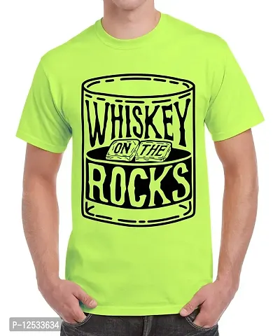 Caseria Men's Round Neck Cotton Half Sleeved T-Shirt with Printed Graphics - Whiskey On The Rocks (Liril Green, SM)-thumb0