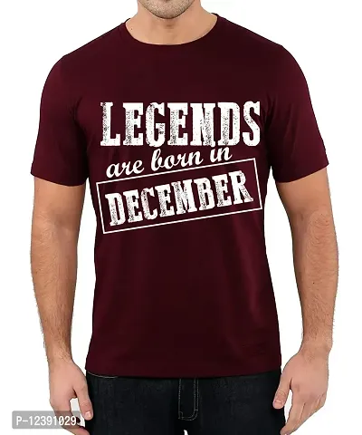 Caseria Men's Round Neck Cotton Half Sleeved T-Shirt with Printed Graphics - Legends are Born in December Pattern (Maroon, SM)