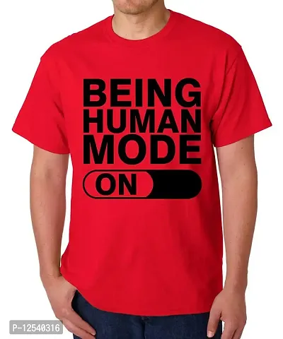 Caseria Men's Round Neck Cotton Half Sleeved T-Shirt with Printed Graphics - Being Human Mode On (Red, XXL)-thumb0