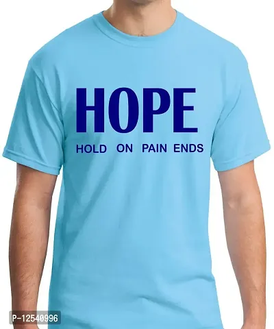 Caseria Men's Round Neck Cotton Half Sleeved T-Shirt with Printed Graphics - Hope Hold On (Sky Blue, XL)