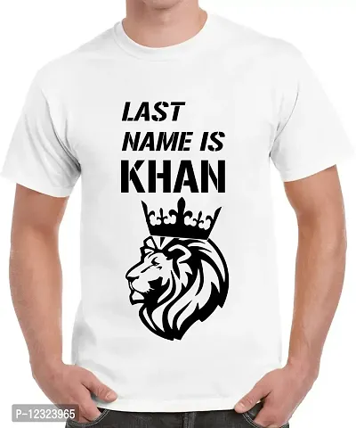 Caseria Men's Round Neck Cotton Half Sleeved T-Shirt with Printed Graphics - Last Name is Khan (White, XL)-thumb0