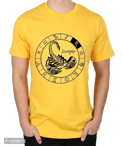 Caseria Men's Round Neck Cotton Half Sleeved T-Shirt with Printed Graphics - Scorpio (Yellow, XL)