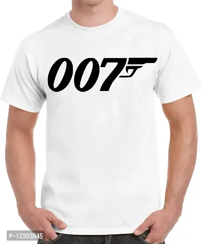 Caseria Men's Round Neck Cotton Half Sleeved T-Shirt with Printed Graphics - 007 Gun (White, XXL)-thumb0