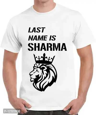 Caseria Men's Round Neck Cotton Half Sleeved T-Shirt with Printed Graphics - Last Name is Sharma (White, XL)