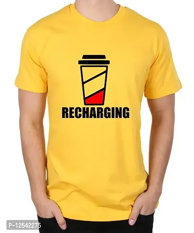 Caseria Men's Round Neck Cotton Half Sleeved T-Shirt with Printed Graphics - Tea Recharging (Yellow, XXL)