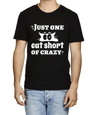 Caseria Men's Round Neck Half Sleeved T-Shirt with Graphics - Just One Cat Short (Black, SM)