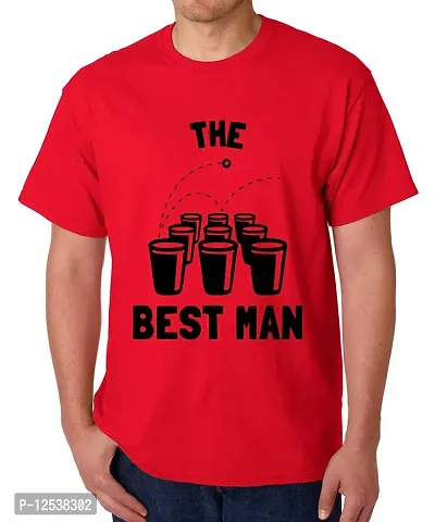 Caseria Men's Round Neck Cotton Half Sleeved T-Shirt with Printed Graphics - The Best Man (Red, SM)