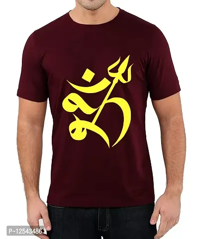 Caseria Men's Round Neck Cotton Half Sleeved T-Shirt with Printed Graphics - Om Om Om (Maroon, MD)