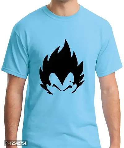 Caseria Men's Round Neck Cotton Half Sleeved T-Shirt with Printed Graphics - Saiyan Prince Silhouette (Sky Blue, MD)