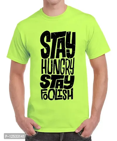 Caseria Men's Round Neck Cotton Half Sleeved T-Shirt with Printed Graphics - Stay Hungry (Liril Green, L)-thumb0