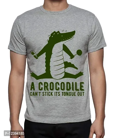 Caseria Men's Round Neck Cotton Half Sleeved T-Shirt with Printed Graphics - Crocodile Stick (Grey, L)-thumb0