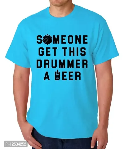 Caseria Men's Round Neck Cotton Half Sleeved T-Shirt with Printed Graphics - Someone Get This Drummer (Sky Blue, XXL)