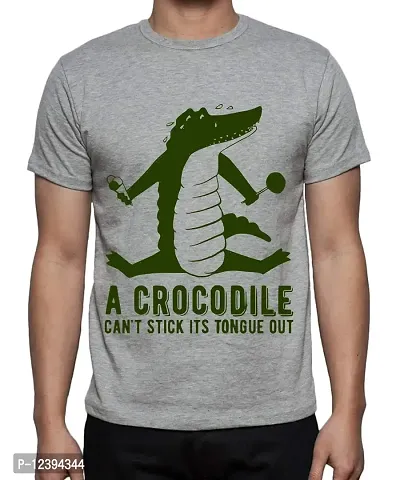 Caseria Men's Round Neck Cotton Half Sleeved T-Shirt with Printed Graphics - Crocodile Stick (Grey, XL)